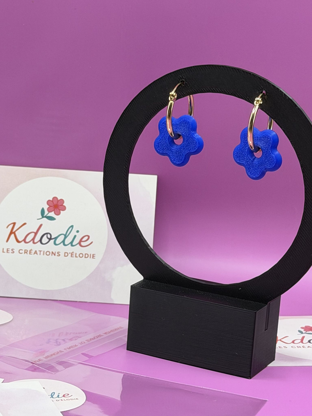 Boucles d'oreilles Créoles - Fleur Bleue électrique