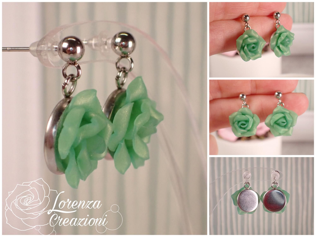 Orecchini pendenti rose verde giada