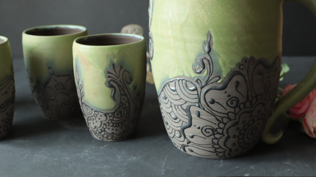 Beverages Serving Set, Mandala & Woodland Combi, 1 Pitcher & 4 Tumblers