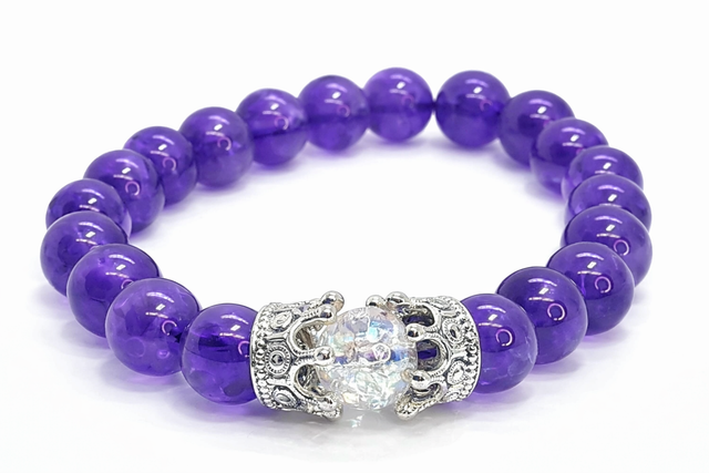 Bracelet « Couronne » Améthyste &amp; Quartz Aura 