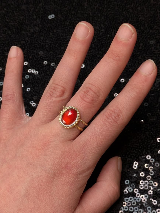Bague agate rouge facettes 