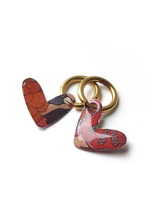 Créoles à Pampille Upcyclées Réversibles en Cartes et Papier Recyclés - Cœurs fleuris