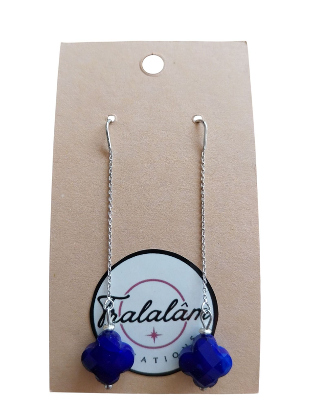 ✨Boucles chaîne fine trèfles bleu roi✨