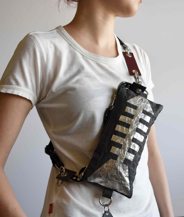 Black silvery chest-belt bag &quot;Lu&quot;