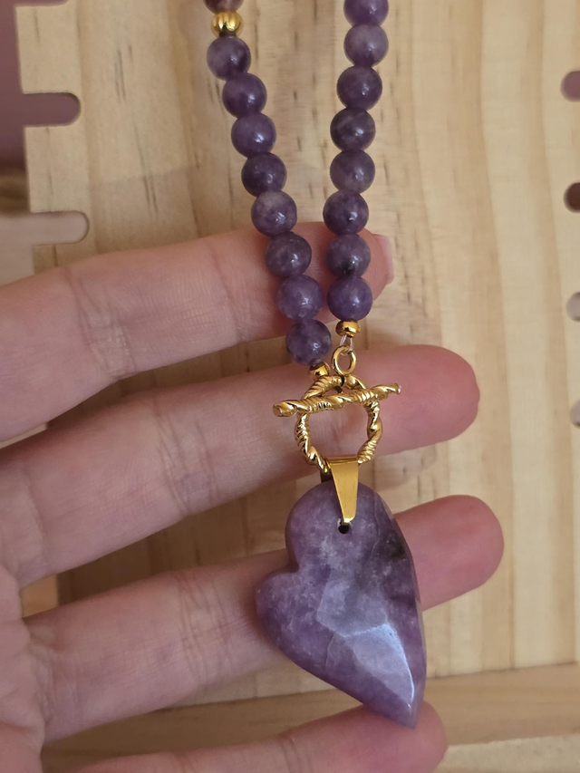 Collier Lépidolite, Quartz fraise, Quartz rose, Cristal de roche en 0,6 cm