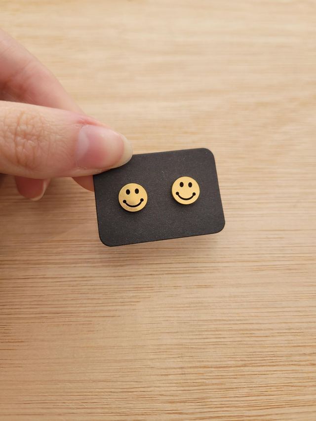 Gold stainless steel happy face stud earrings - SL-021
