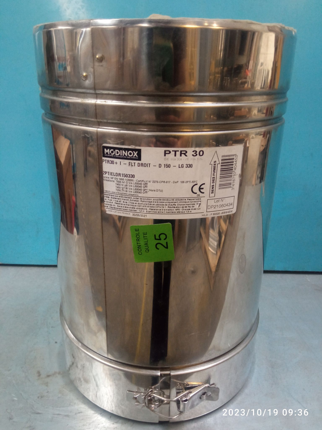  PTR30 élément droit 330 mm D150 INOX - 2PTIELDR150330