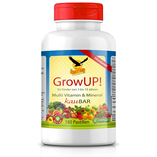 Get UP - GrowUP! Kindermulti-Himbeer KauBar, 180 Pastillen