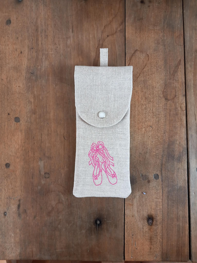 Étui à lunettes ou pochette téléphone lin brodé "Ballerines"