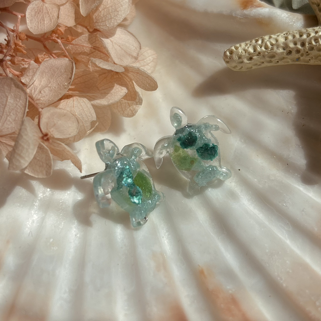 Turtle Stud Earrings with Sea Glass Style 2