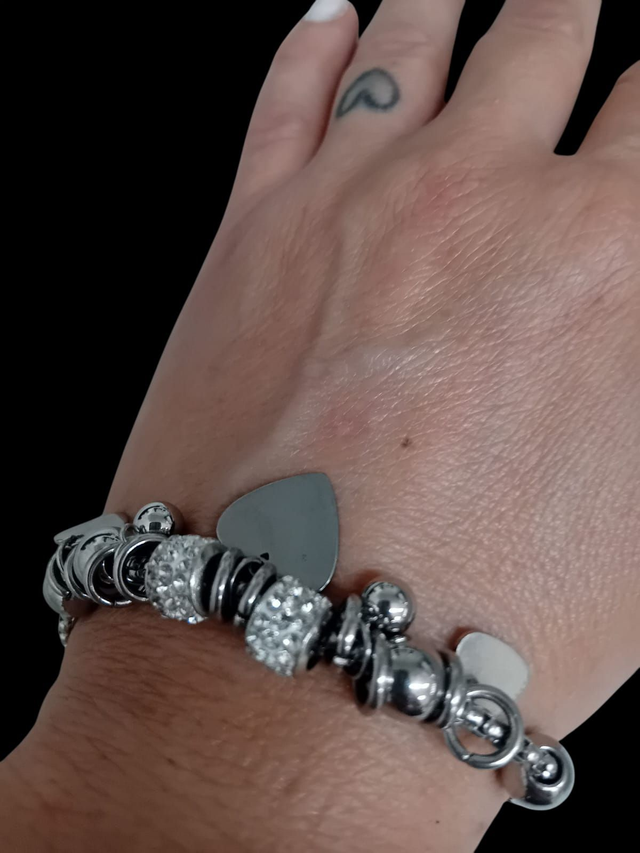 Bracciale donna acciaio charms cuori/sfere
