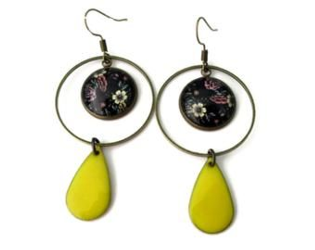 créoles laiton cabochon en verre