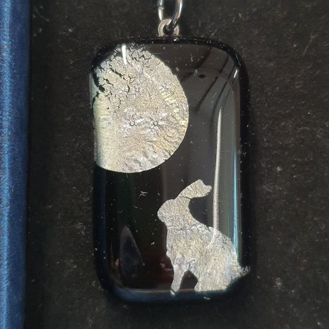 Black &amp; silver hare and moon pendant with chain
