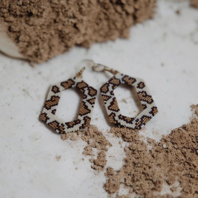 Boucles d'oreilles hexagone léopard