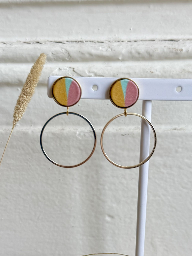 Boucles d'oreilles - PUCERING BAUHAUS- jaune, vert et rose
