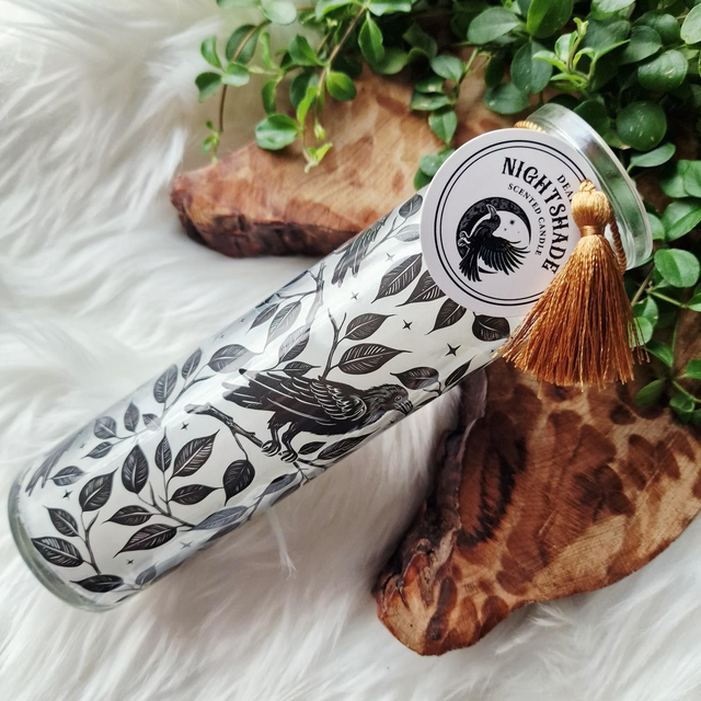 Raven Pilar Candle in beautiful deadly nightshade 