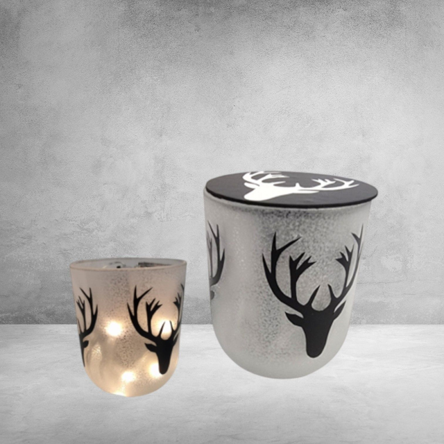 LED-Dekoglas Waldgott / Hirsch mittel