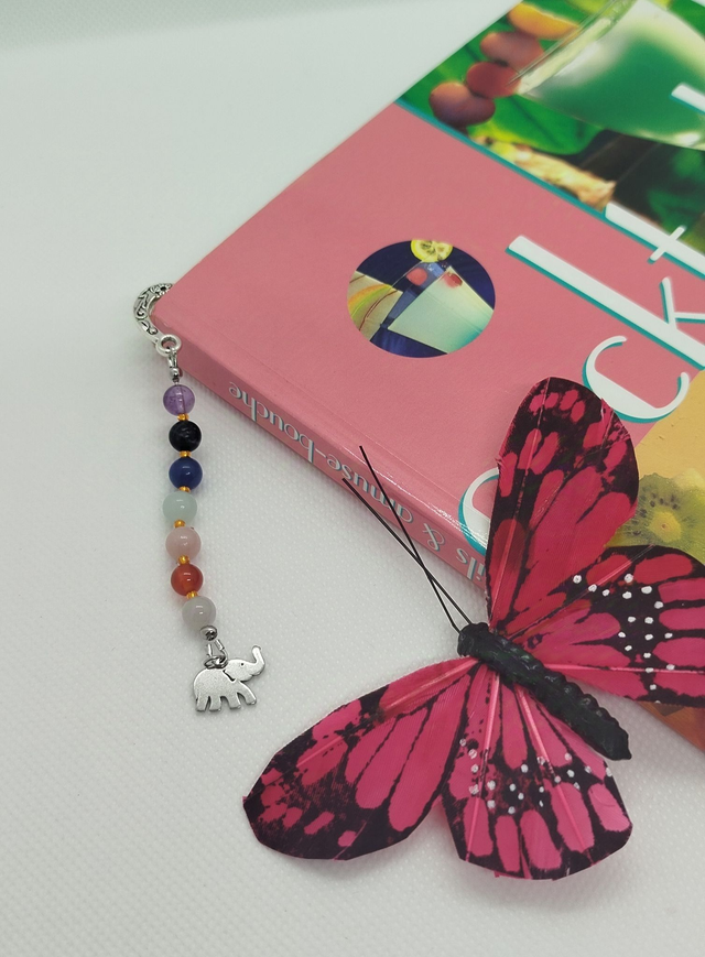 Marque-pages en acier inoxydable et pierres naturelles "7 chakras".