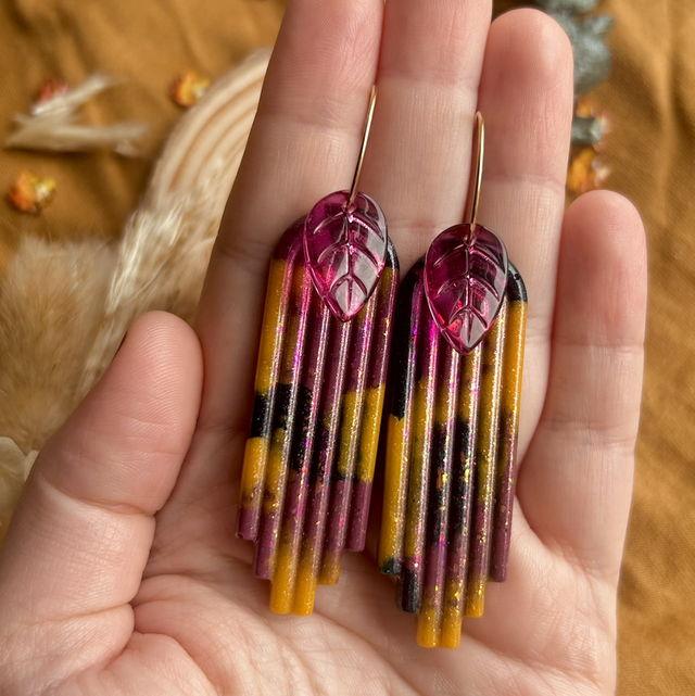 Autumnal Arch and Leaf Hoop Earrings