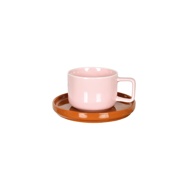 Tasse chic rose sous tasse brun