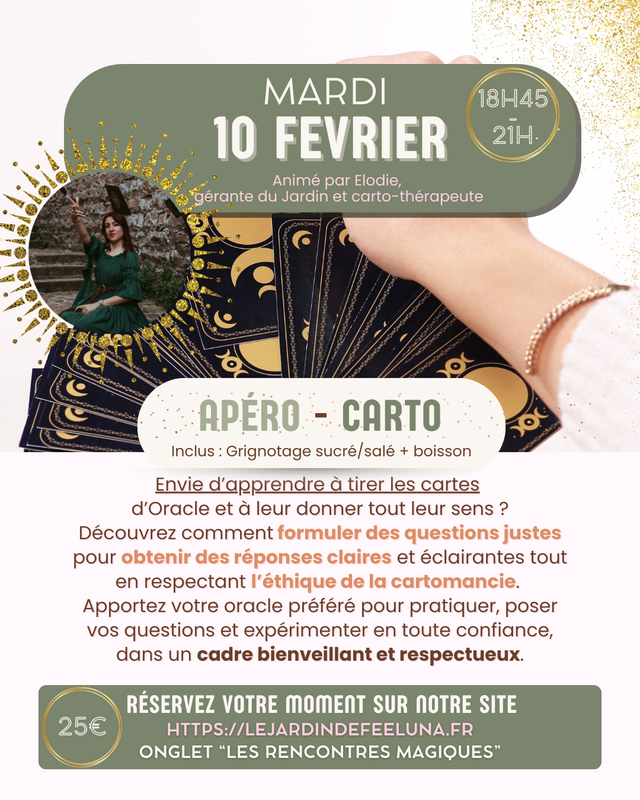 10 Février (Mardi) 18h45-21h Apéro&amp;Carto avec Elodie, gérante et carto-thérapeute