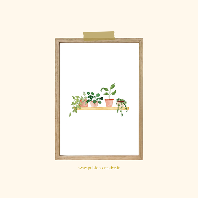 Affiche aquarelle A4 - Etagère de plantes