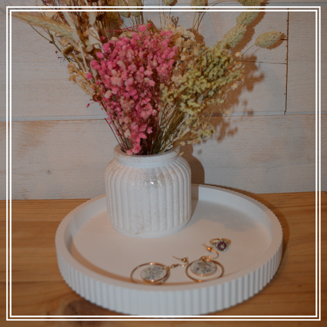 plateau rond + vase décoratif en céramique blanc, support bijoux, cadeau, décoration d'intérieur, centre de table, tout style