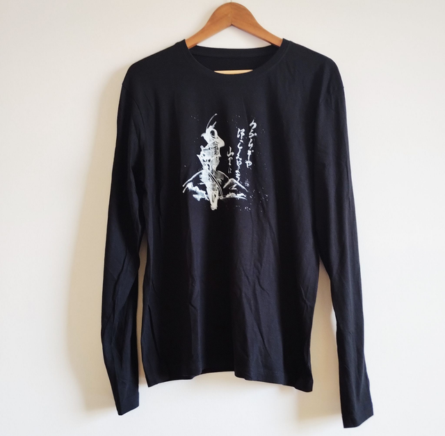Black Color Long sleeve T-shirt, Samurai and Mountain Pattern Printed T-shirt