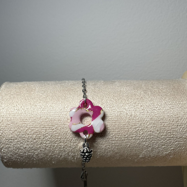 Bracelet Argent Rose Liseré Doré 