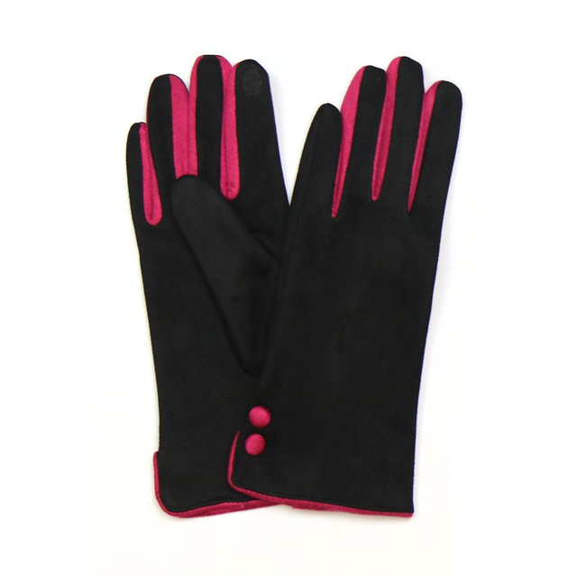 Black  & Pink Faux Suede Gloves 
