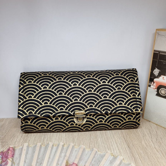 Portefeuille Long à fermoir "Kana" noir doré