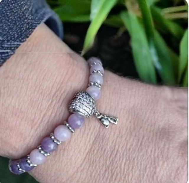 Bracelet Pandolith Lépidolite et son petit coeur strass