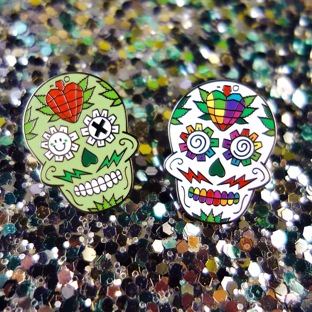 Green Day of the Dead enamel pins