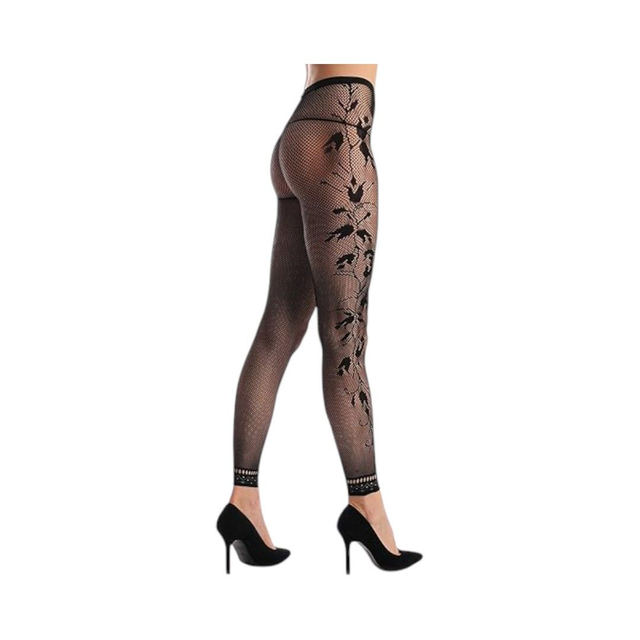 Media Panty Negra con Flores Beautiful Talla Única
