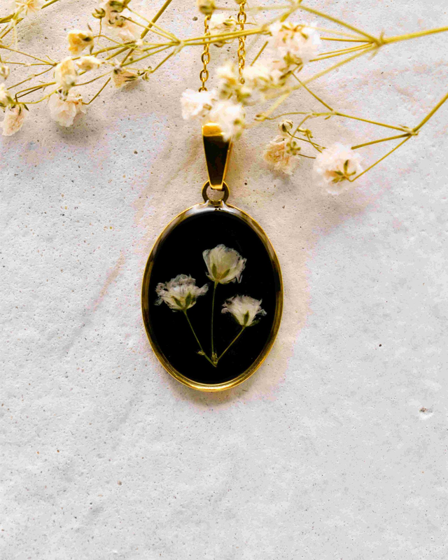 White Baby's Breath in drop pendant