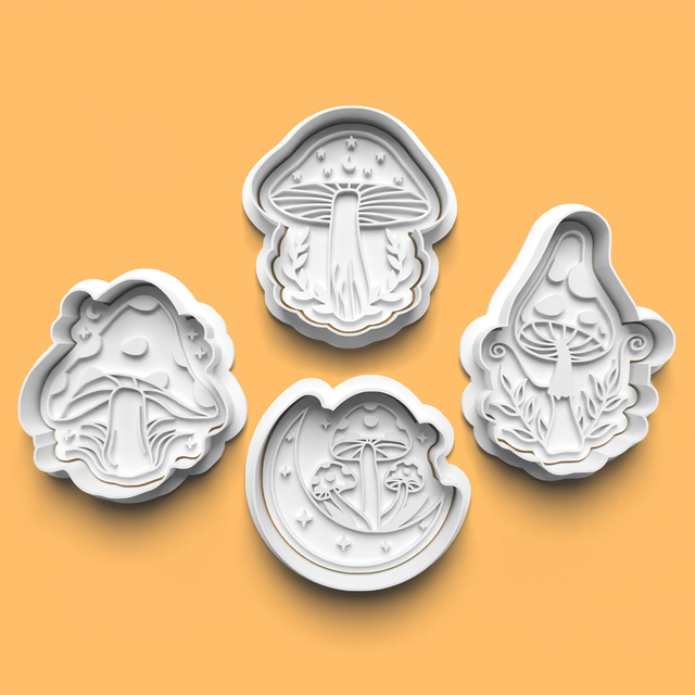 Magic Mushroom Cookie Cutter Embosser Set of 4 Cutters &amp; Stamps Biscuit Mould Debossed Sugar Biscuits