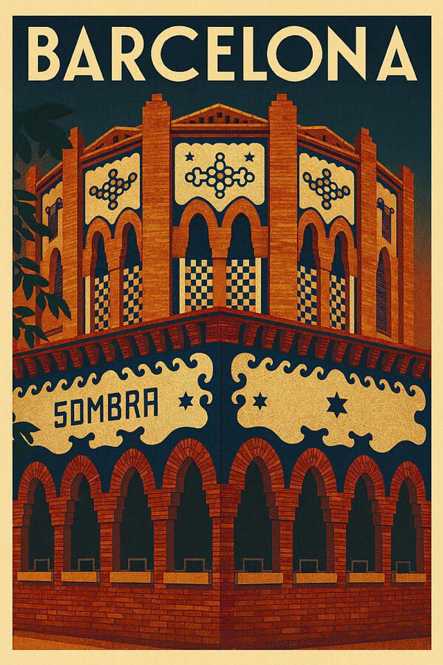 Barcelona La Monumental Bullring Sombra Gate Vintage Póster de viaje