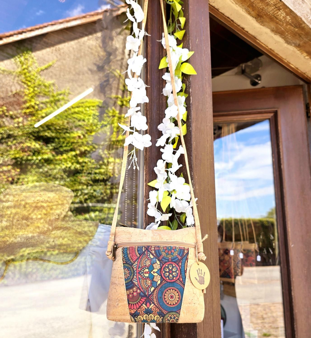 Sac à bandoulière "Aude" en liège naturel et imprimé (top qualité)