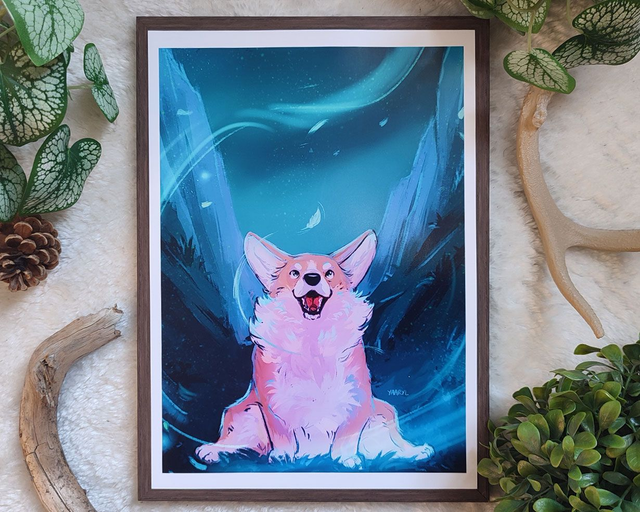 Tirage A4 Corgi Dans la Nuit