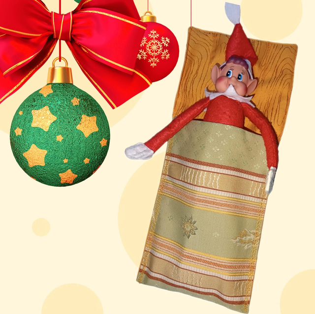 Sac de couchage vert et orange broderie Elf on the shelf 