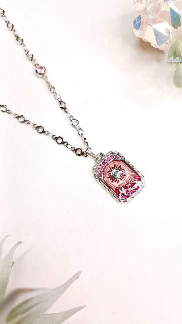 Collier SURYAH - Argenté - Rouge rosée