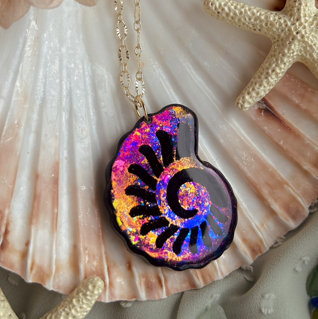 Iridescent Rainbow Nautilus Shell Statement Necklace Gold plated