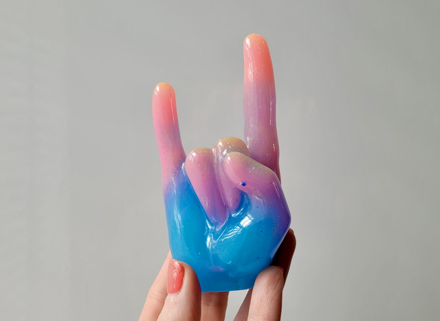 Rock On Hand Ornament – Pastel Pink &amp; Blue Glitter