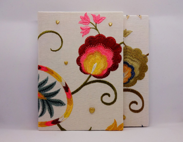 Linen Covered A5 Embroidered Artists Watercolour Sketchbook 