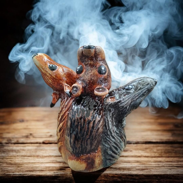 Suitsukekippo Kettu-karhu-susi / Incense burner fox - bear-wolf