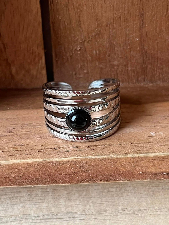 Bague Agate Noire ajustable