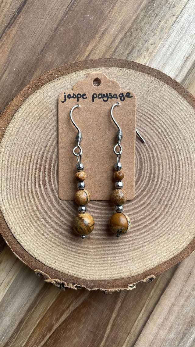 Boucles pendantes JASPE PAYSAGE Acier inoxydable argenté