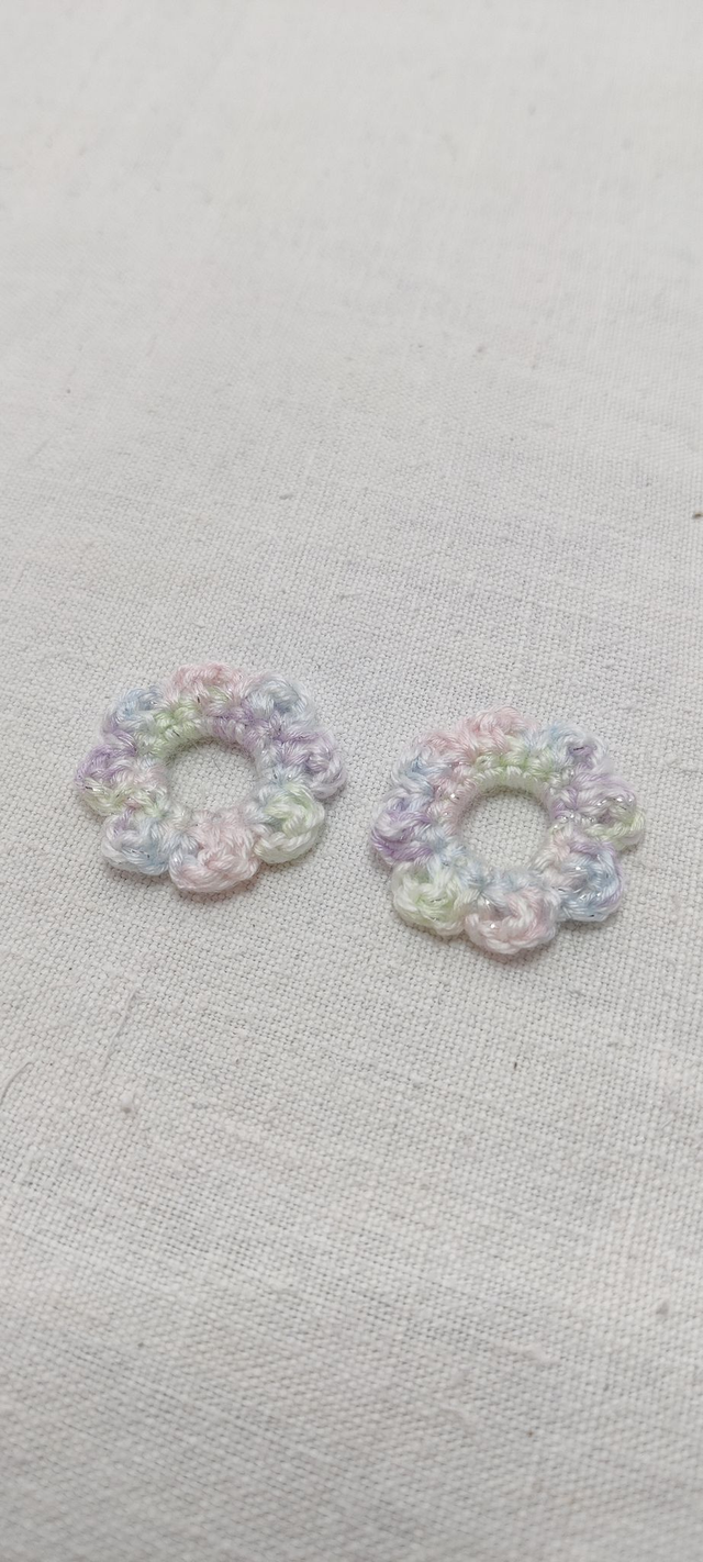 Duo Fleurs Pampilles Anémonettes  Arc En Ciel Pastel (Vichy Bleu Marine)