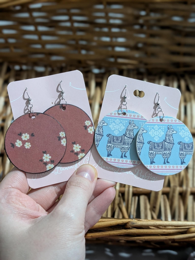 Decoupage wooden circle earrings 2