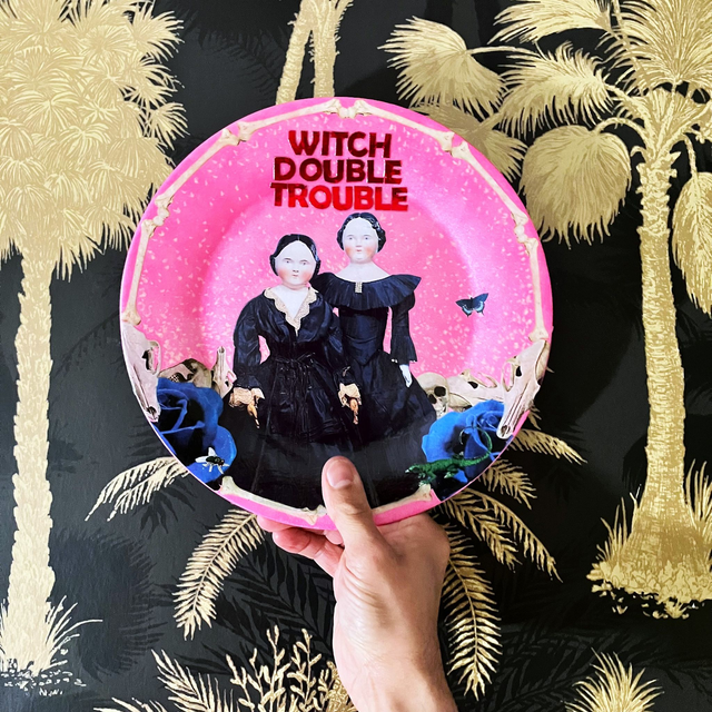 "Witch Double Trouble" Pink Upcycled Wall Plate - House of Frisson